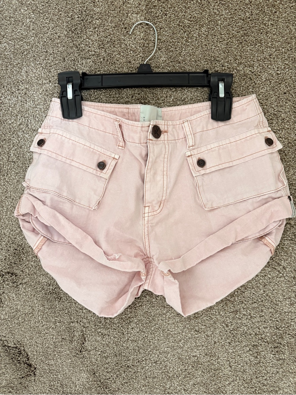 One Teaspoon Pale Pink Cargo Denim Shorts